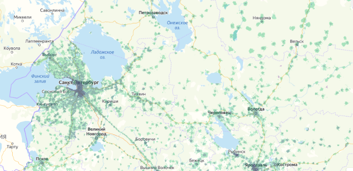 Зона покрытия МТС на карте Люберцы 